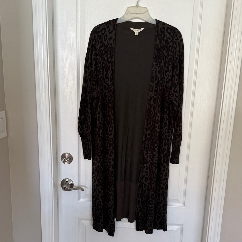 Terra & Sky Leopard Print Duster Cardigan 0X 14W Open Front Plus Size